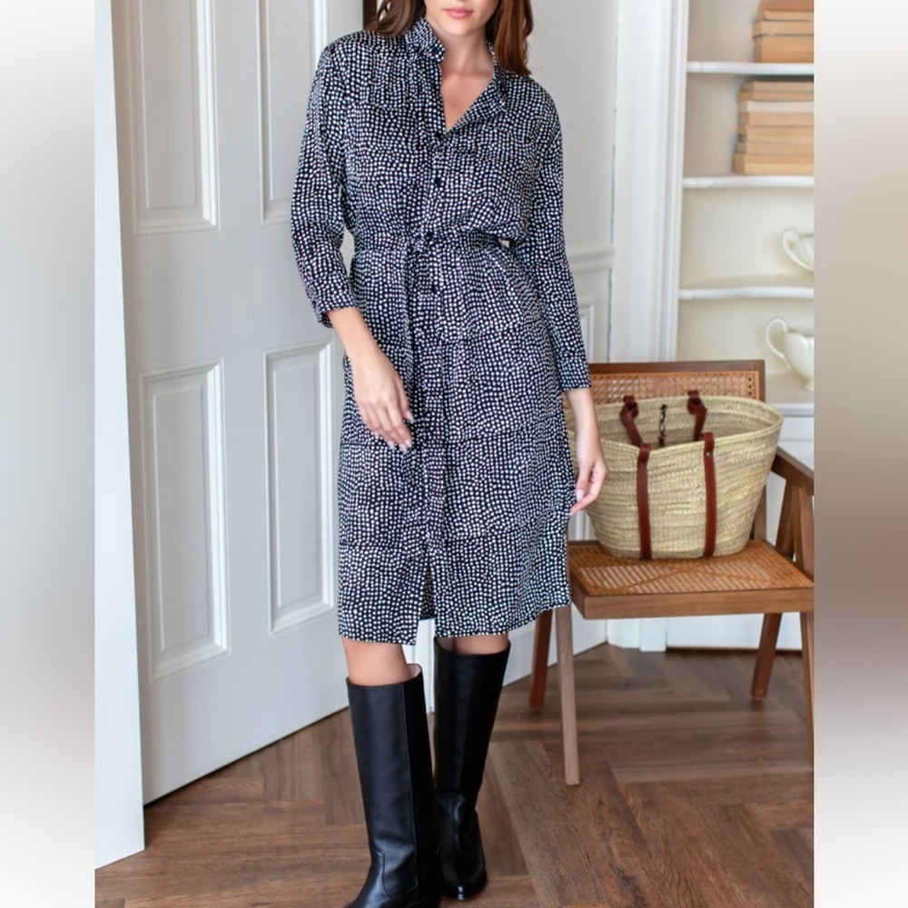 INDIA COLLECTION EMERSON FRY Women’s RY Shirtdress Painterly Dots Black Size XS